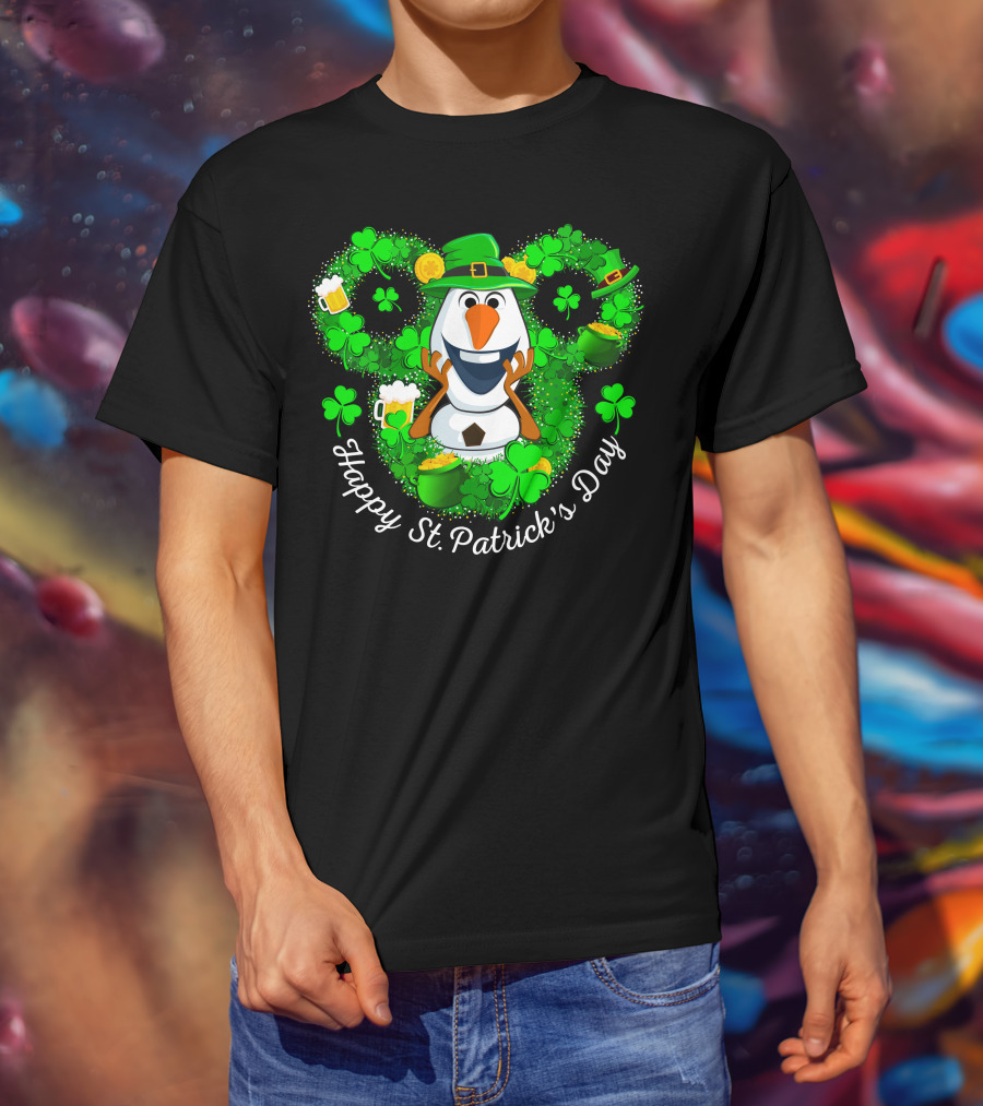Happy St. Patrick's Day Olaf Clover Hat Beer T-Shirt