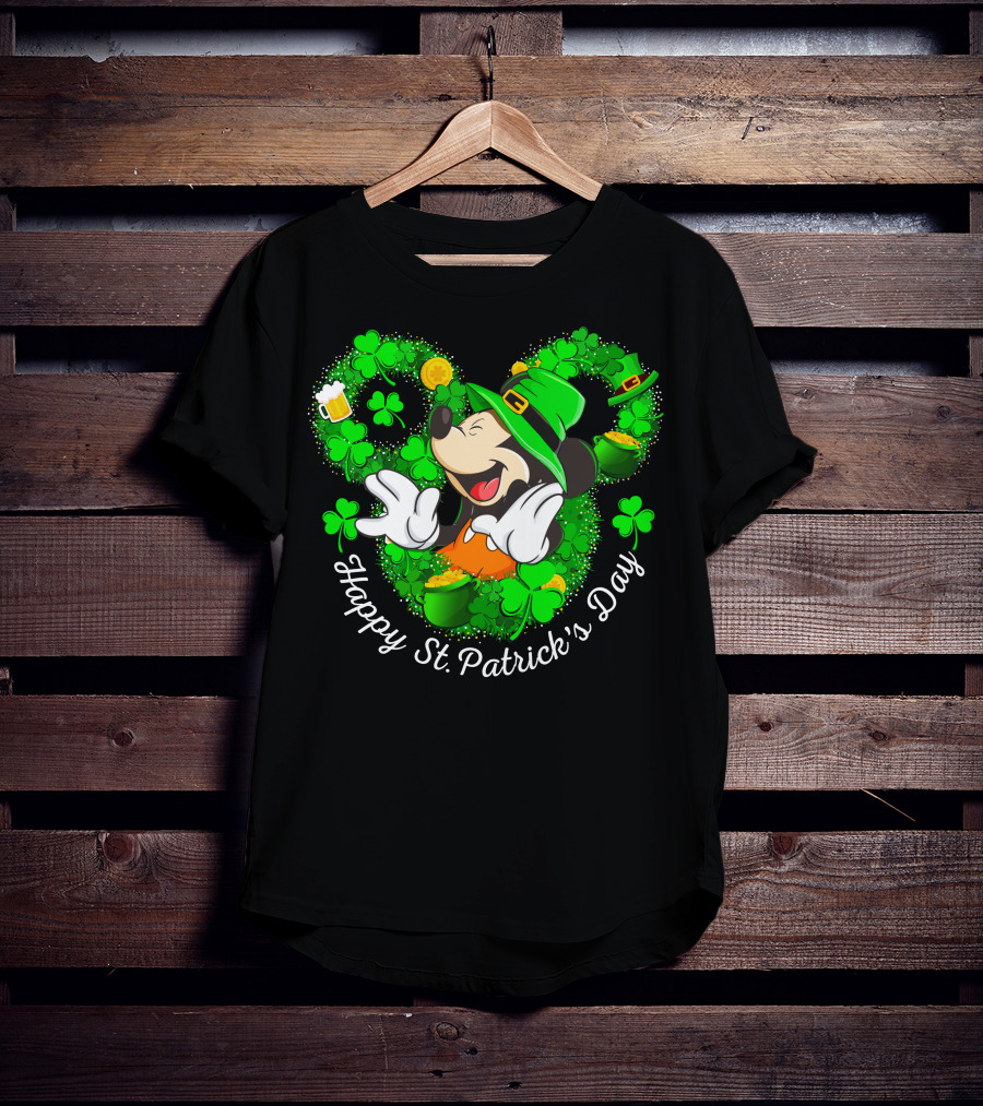 Happy St. Patrick's Day Mickey Mouse Shamrock Green Hat T-Shirt
