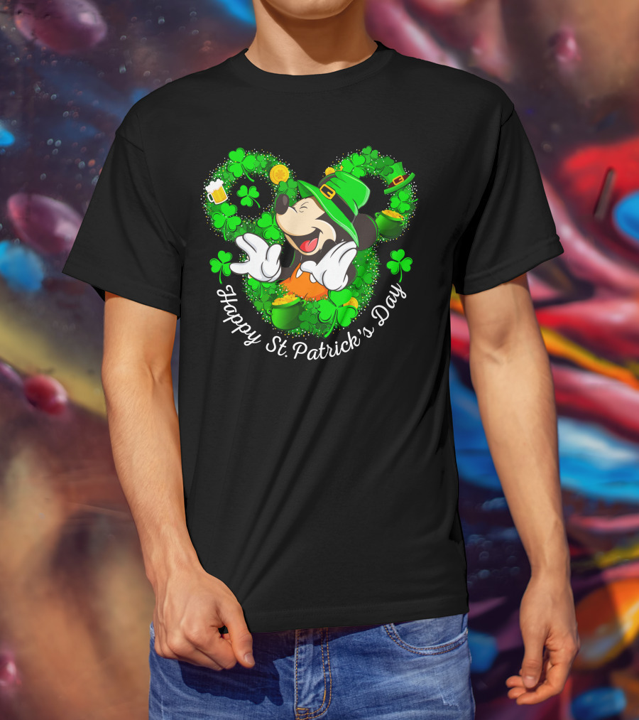 Happy St. Patrick's Day Mickey Mouse Shamrock Green Hat T-Shirt