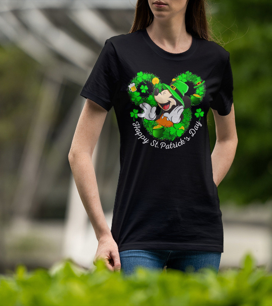 Happy St. Patrick's Day Mickey Mouse Shamrock Green Hat T-Shirt