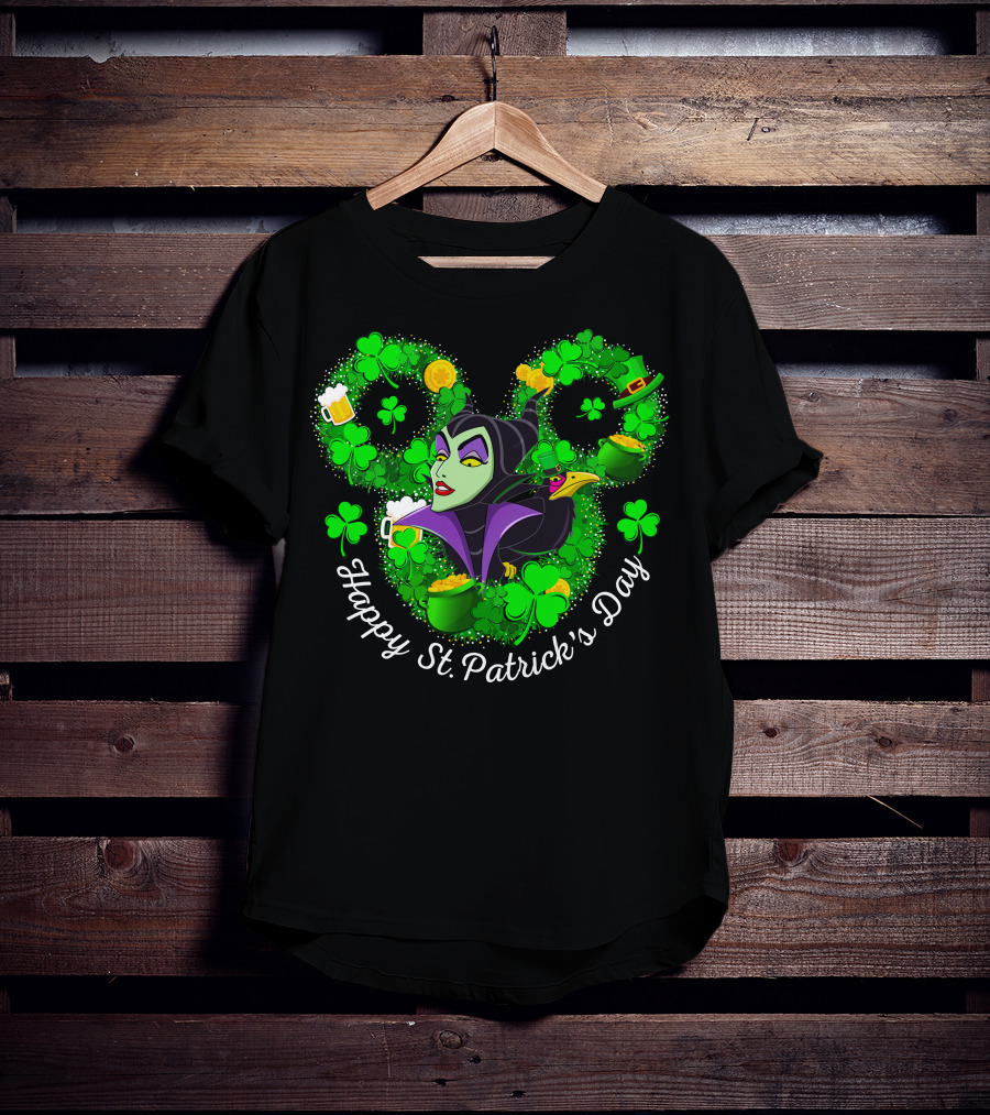 Maleficent Happy St. Patrick's Day Clover Coins Beer T-Shirt