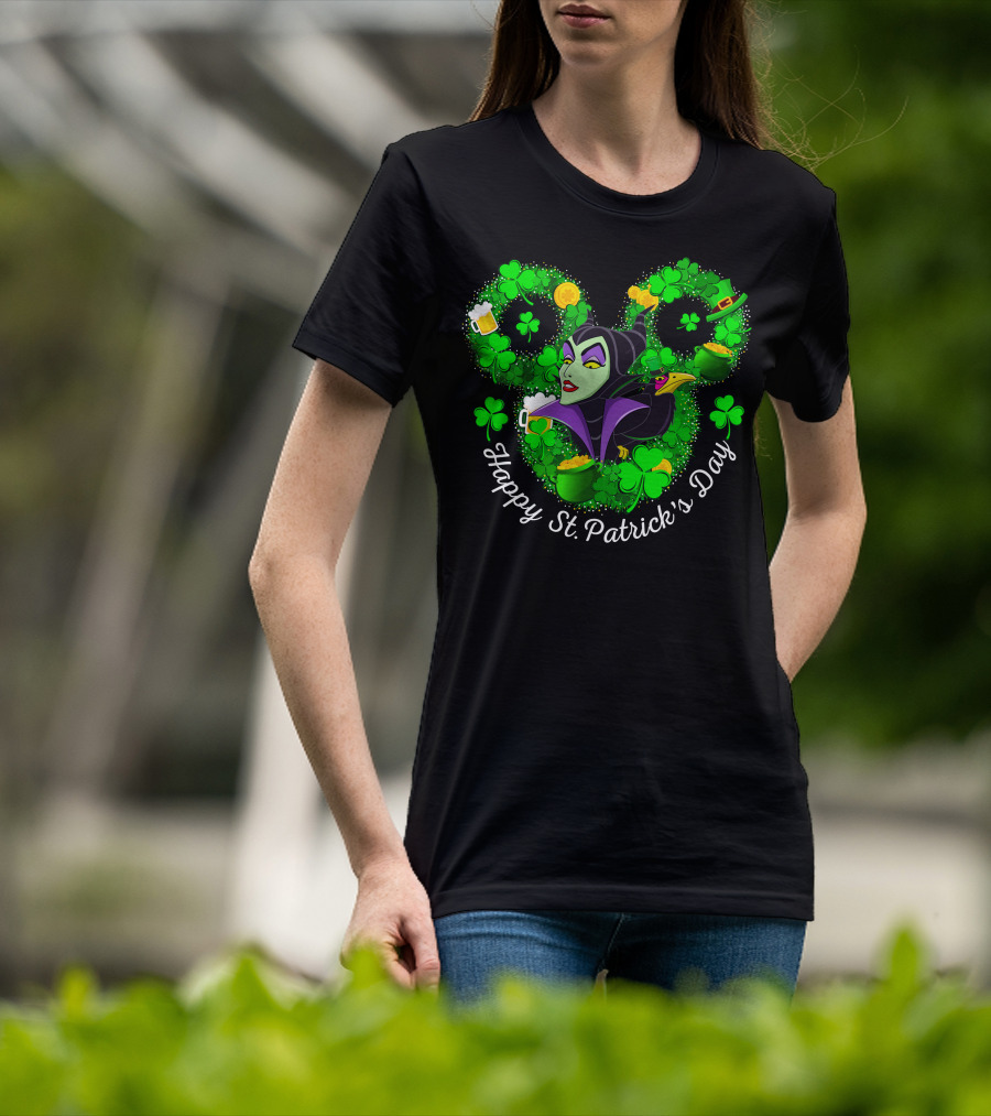 Maleficent Happy St. Patrick's Day Clover Coins Beer T-Shirt