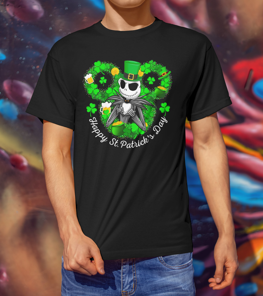 Happy St. Patrick's Day Jack Skellington Lucky Clover T-Shirt