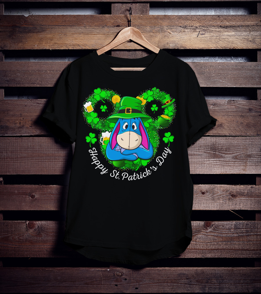 Eeyore Happy St. Patrick's Day Clover Hat Shamrocks And Beer T-Shirt