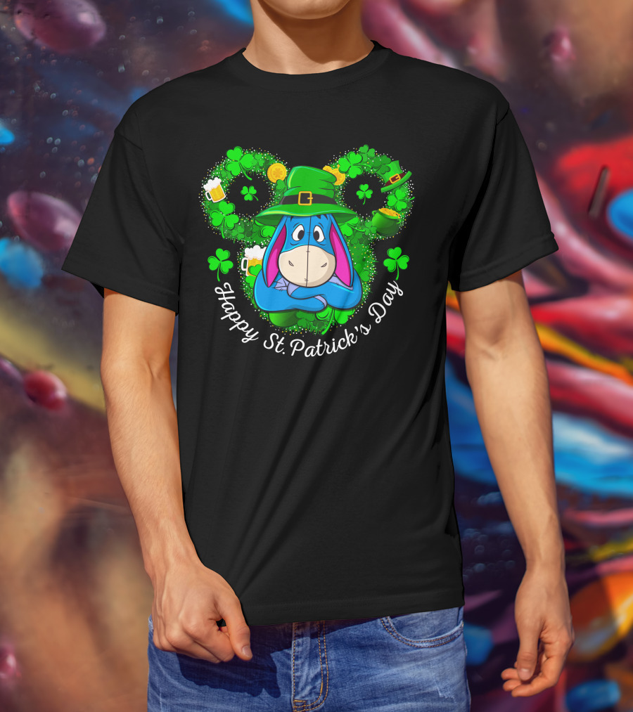 Eeyore Happy St. Patrick's Day Clover Hat Shamrocks And Beer T-Shirt