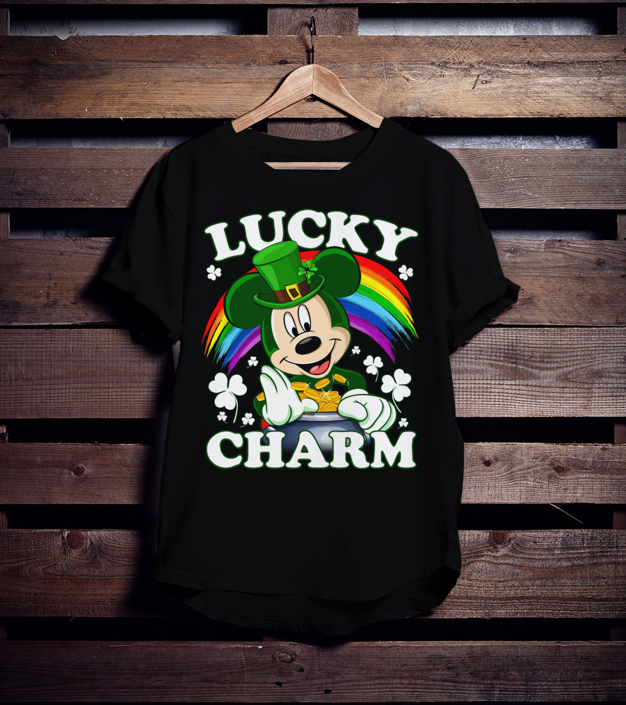 Lucky Charm Mickey Rainbow Coins Shamrocks Hat T-Shirt