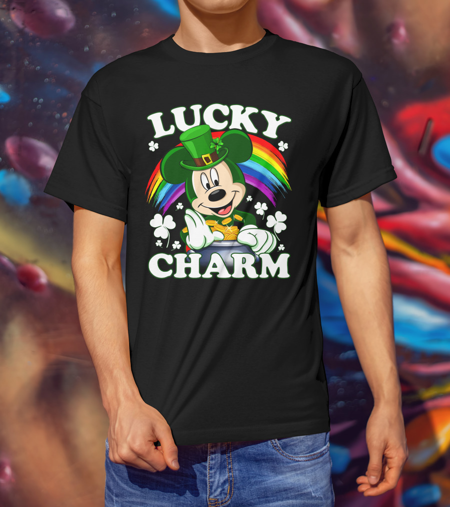 Lucky Charm Mickey Rainbow Coins Shamrocks Hat T-Shirt