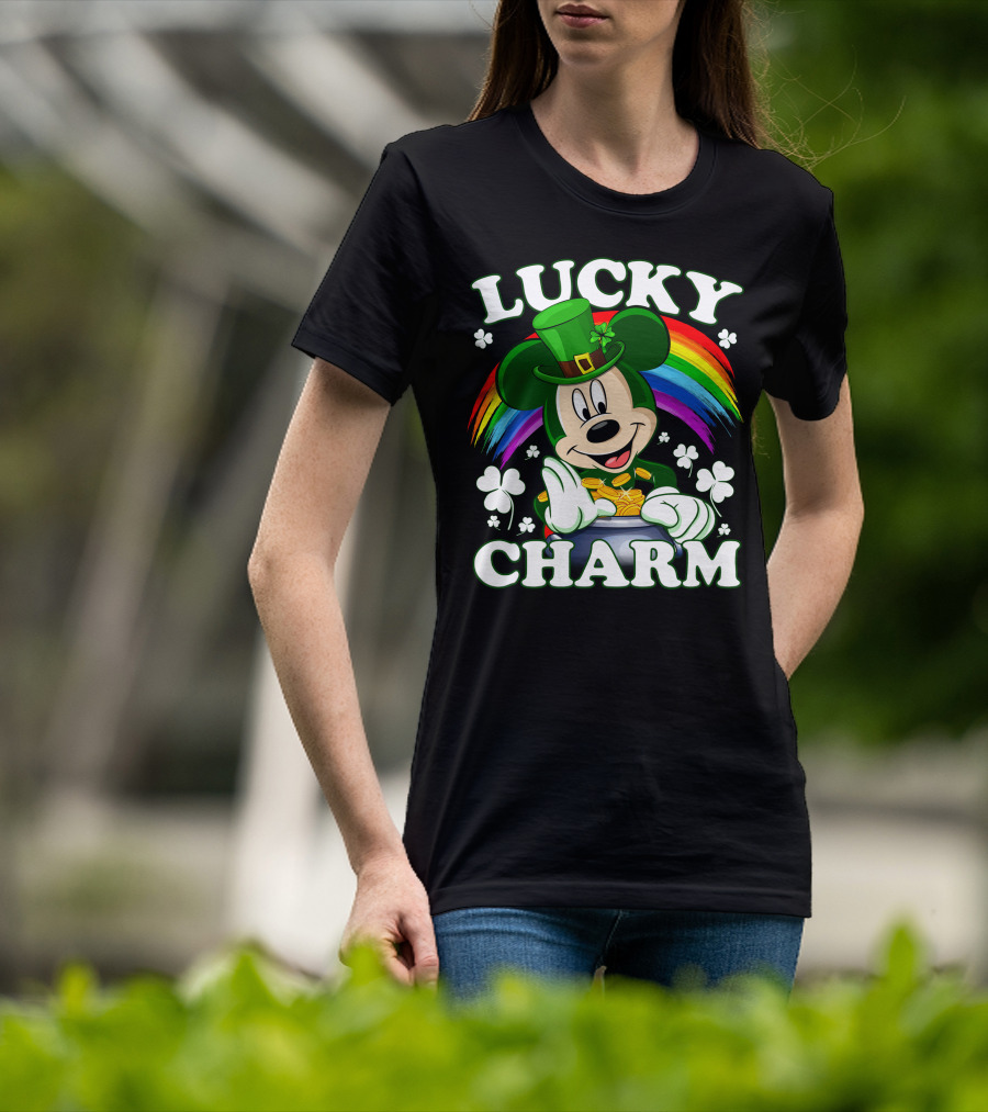 Lucky Charm Mickey Rainbow Coins Shamrocks Hat T-Shirt