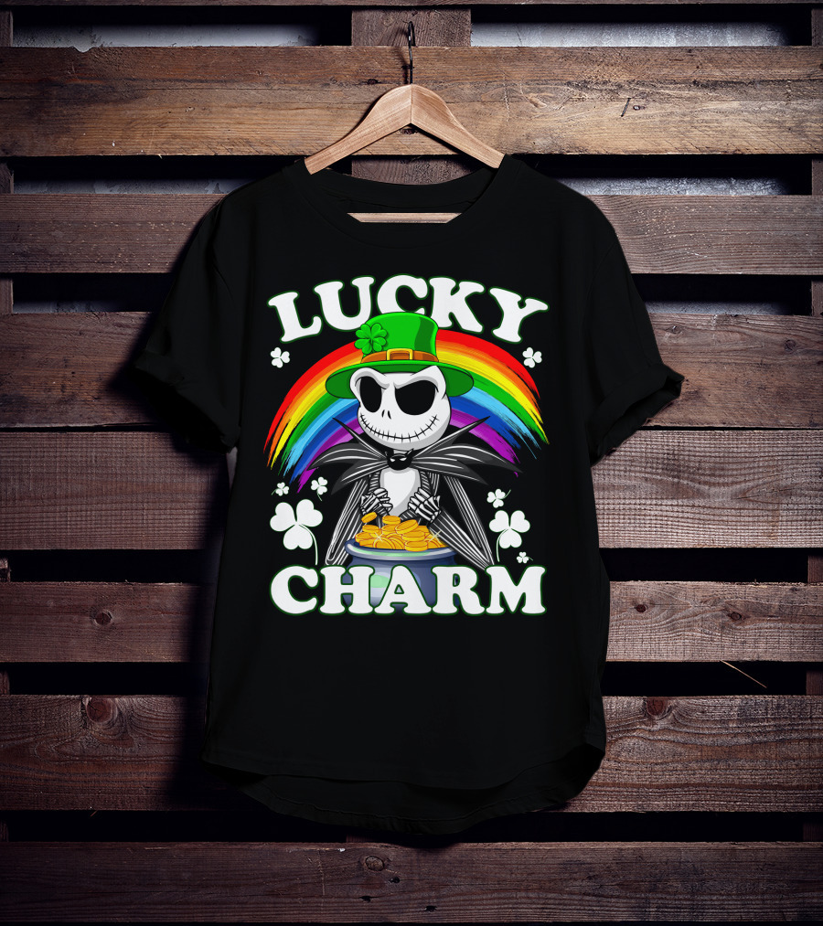 Lucky Charm Jack Skellington Rainbow Pot Of Gold T-Shirt