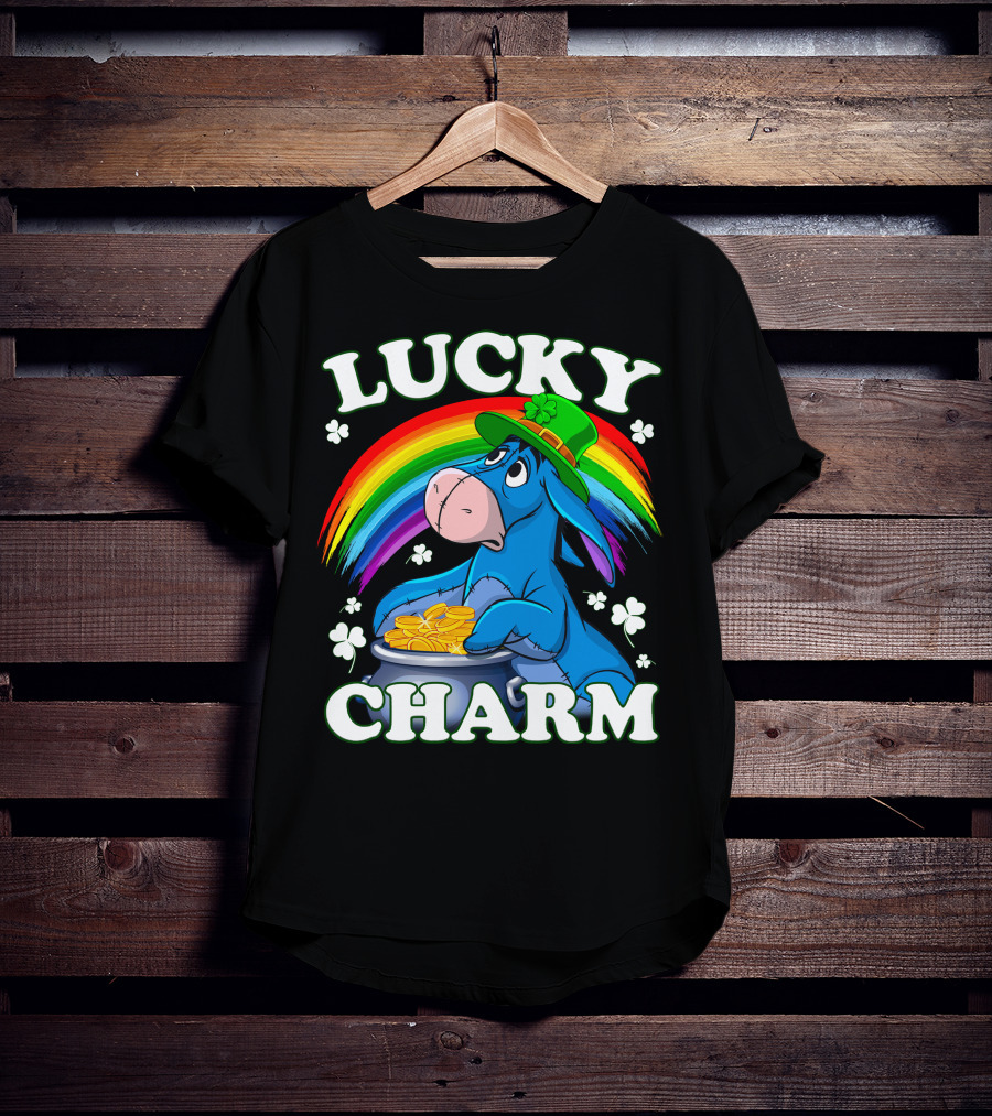 Eeyore Lucky Charm Rainbow Hat Coins Shamrocks T-Shirt