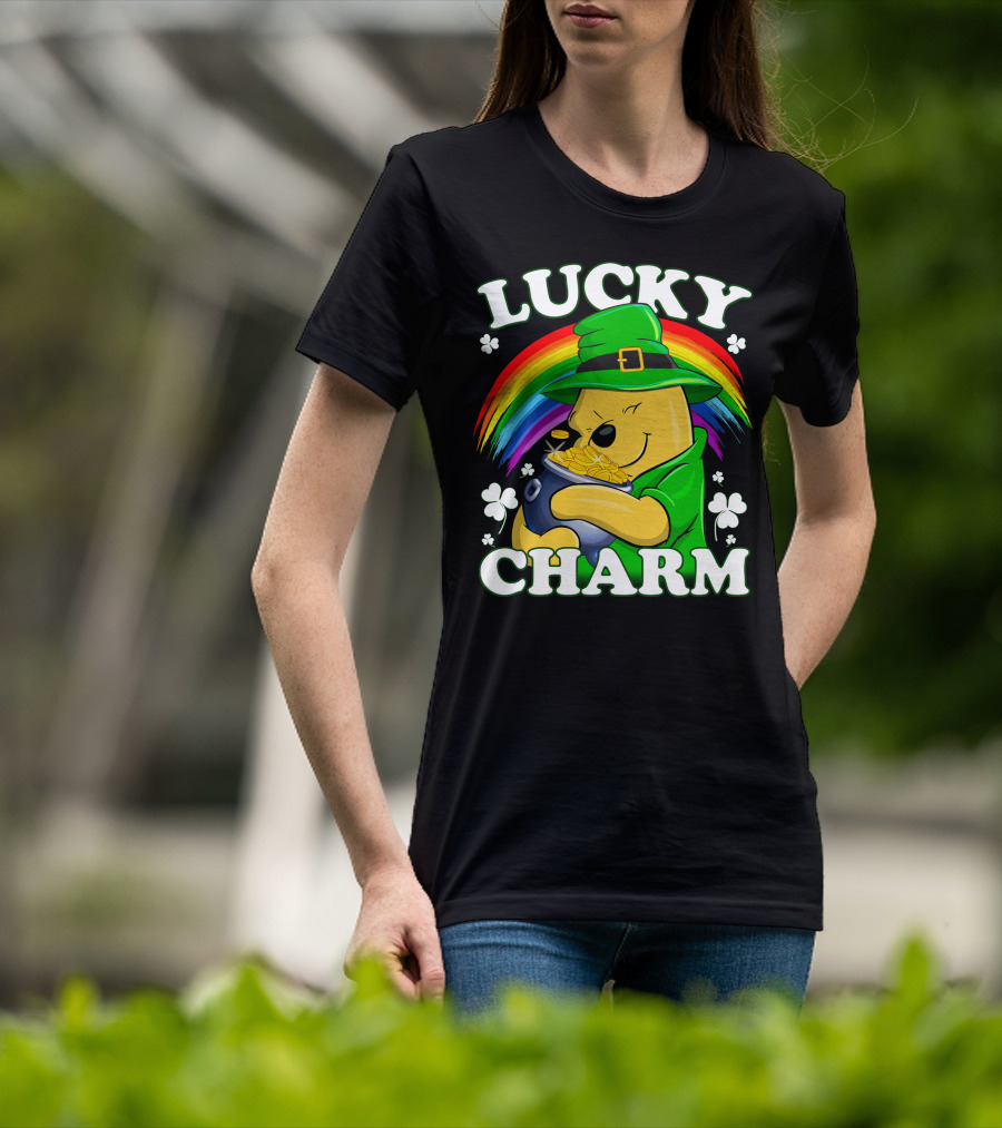 Pooh Lucky Charm Rainbow Leprechaun Clover Gold T-Shirt