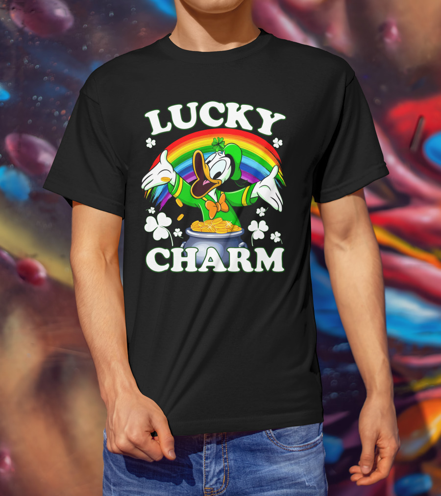 Lucky Charm Donald Pot Of Gold Rainbow Clovers T-Shirt
