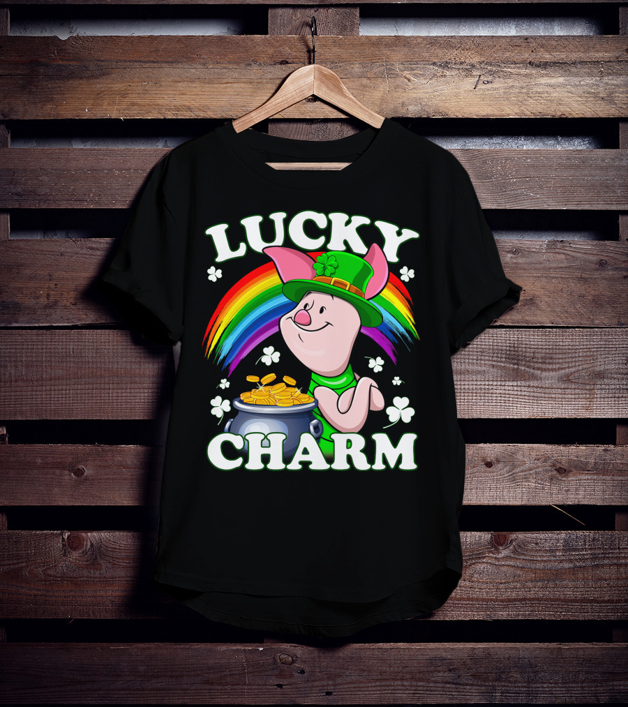 Lucky Charm Piglet Rainbow Gold Coins T-Shirt