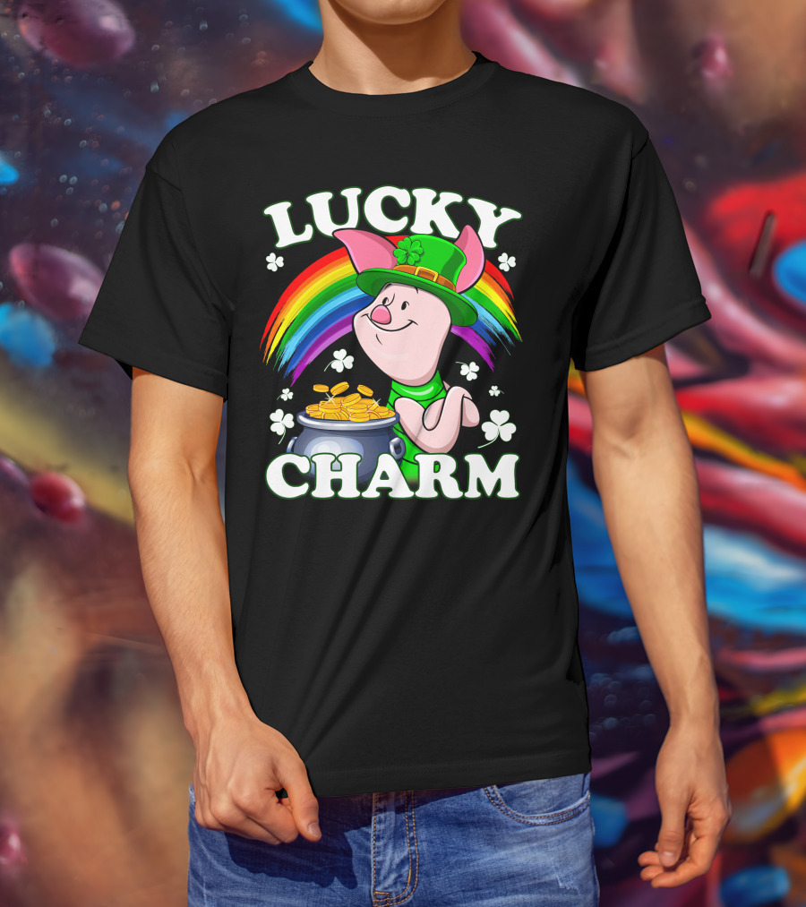 Lucky Charm Piglet Rainbow Gold Coins T-Shirt