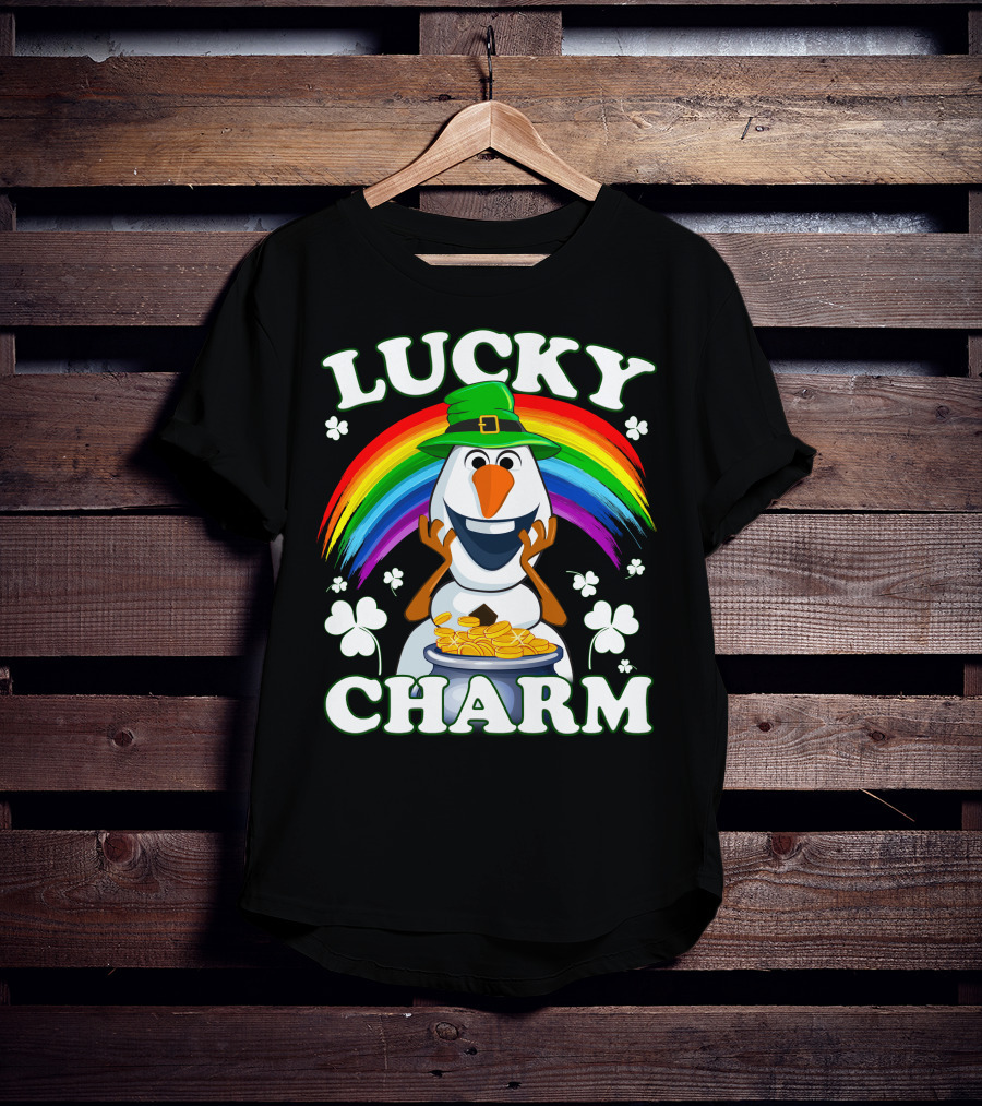 LUCKY CHARM Olaf Rainbow Shamrocks And Gold Coins T-Shirt