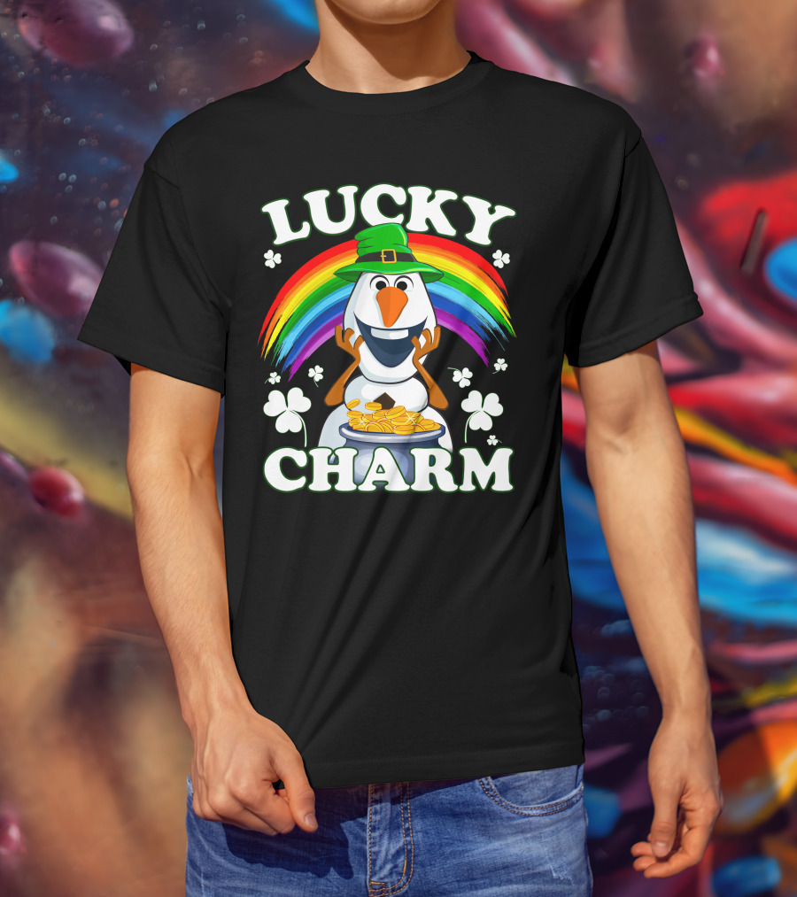LUCKY CHARM Olaf Rainbow Shamrocks And Gold Coins T-Shirt