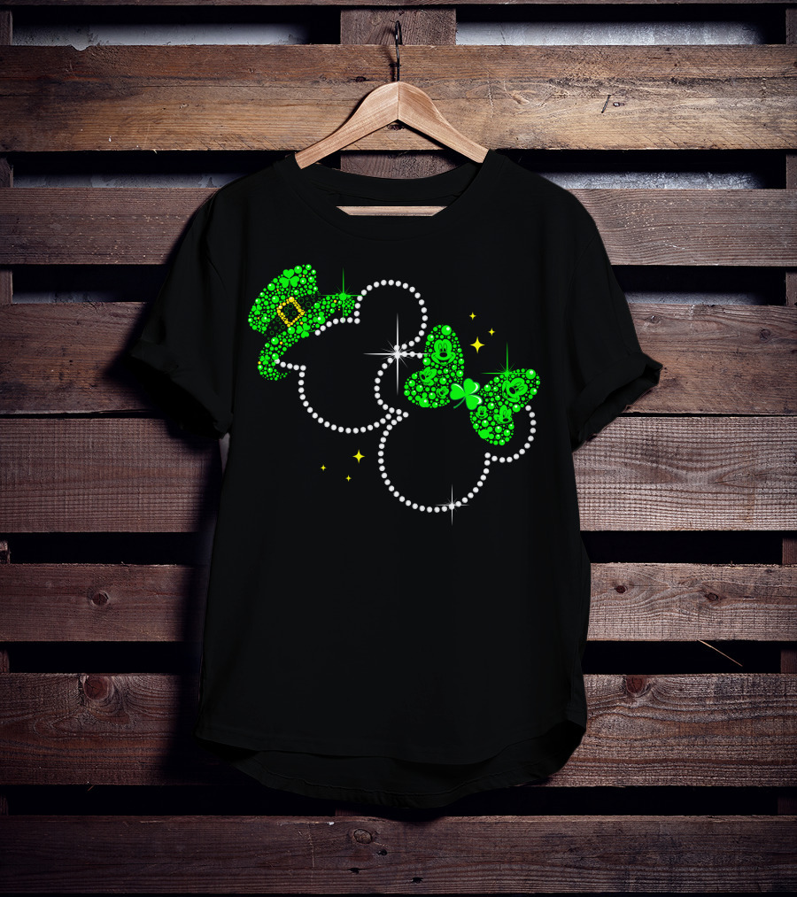 Mickey And Minnie St. Patrick's Day Shamrock Hat And Bow T-Shirt