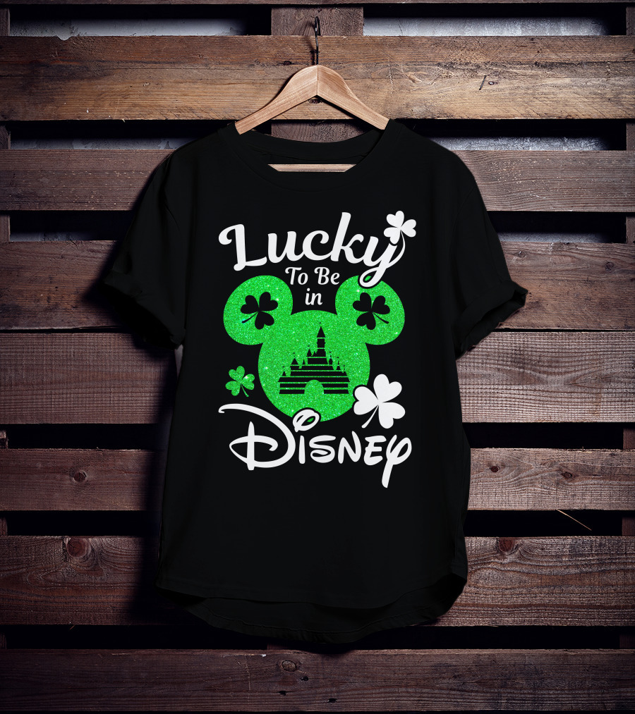 Lucky To Be In Disney Shamrock Castle Mickey Head T-Shirt