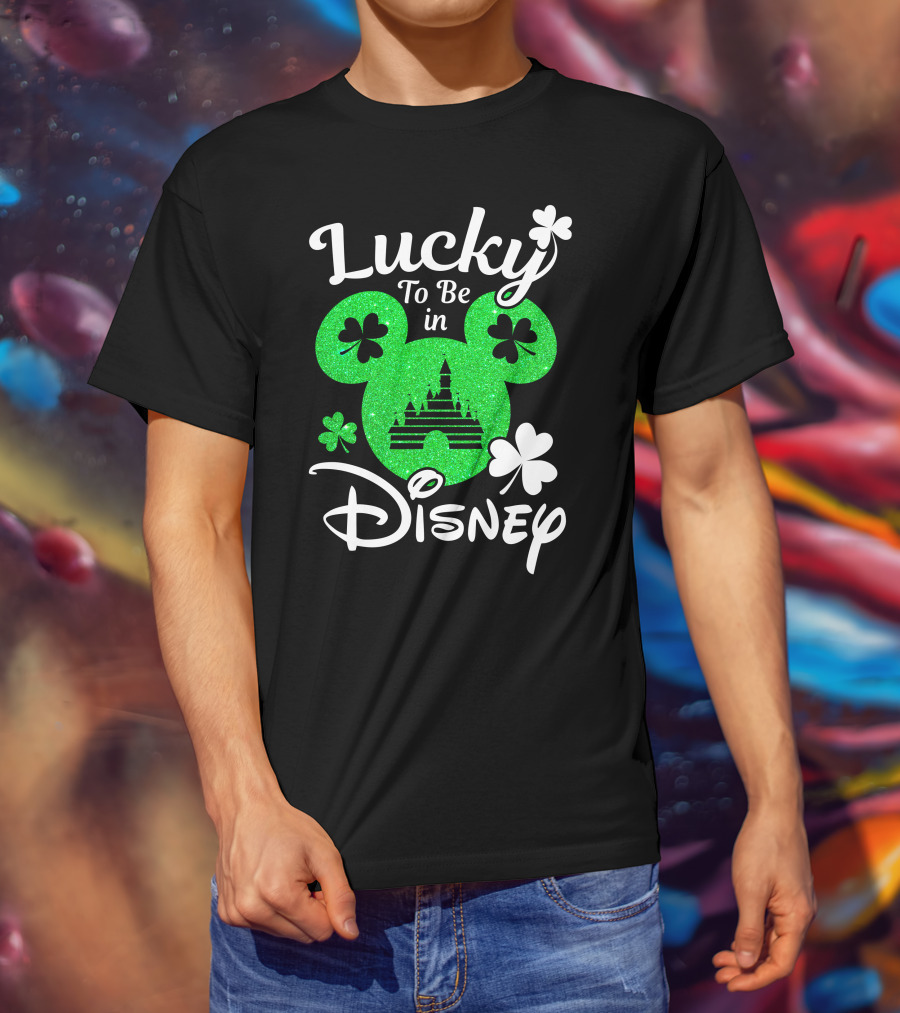 Lucky To Be In Disney Shamrock Castle Mickey Head T-Shirt