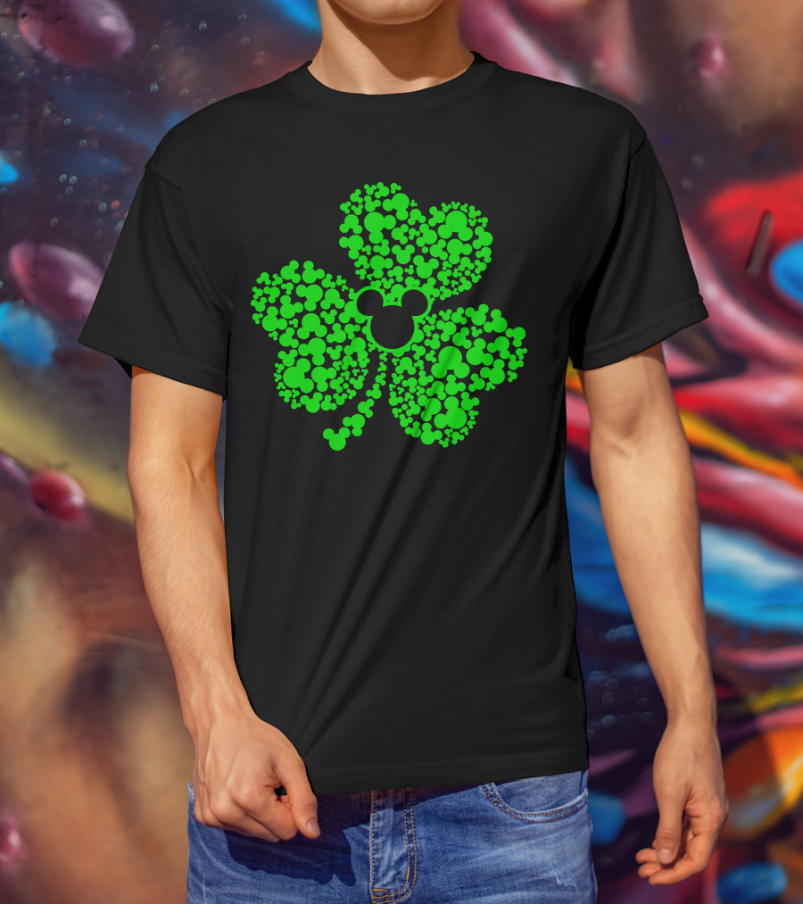 SHAMROCK Mouse Icon Themed St. Patrick's Day Green Flowers T-Shirt