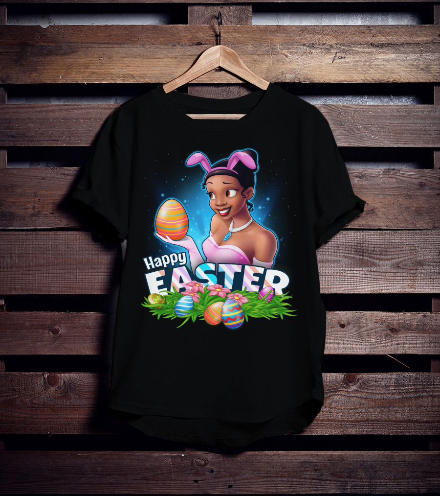 Tiana Holding Easter Egg In Bunny Ears With Happy Easter T-Shirt