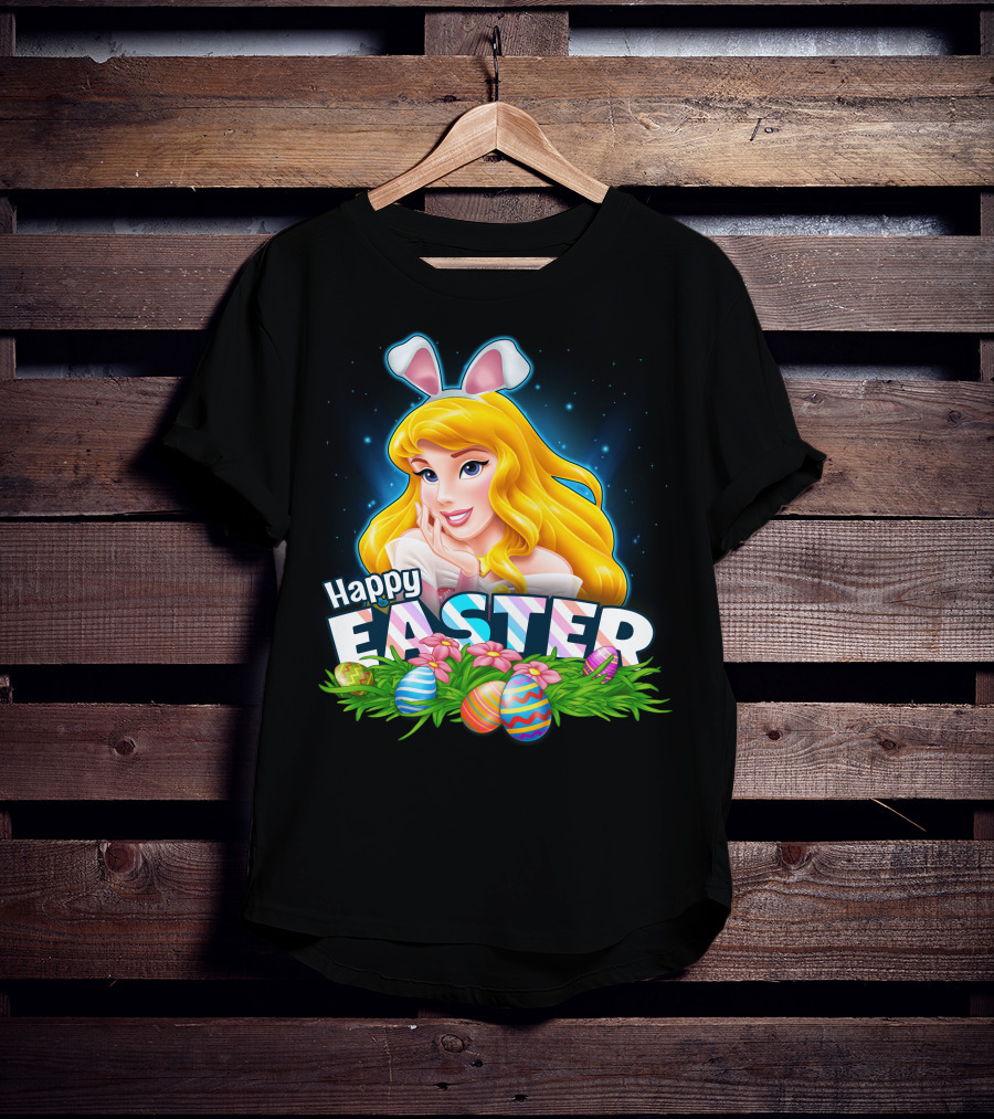 Happy Easter Aurora With Bunny Ears And Colorful Eggs T-Shirt