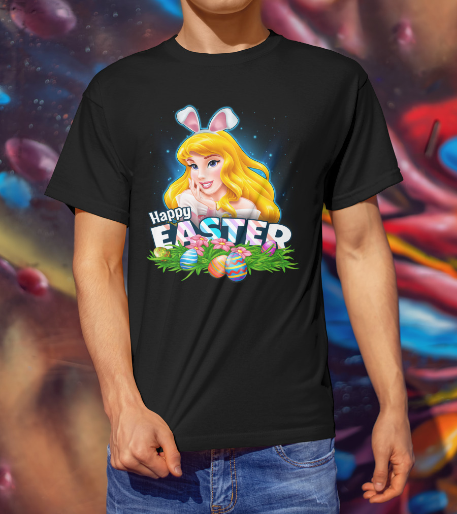 Happy Easter Aurora With Bunny Ears And Colorful Eggs T-Shirt