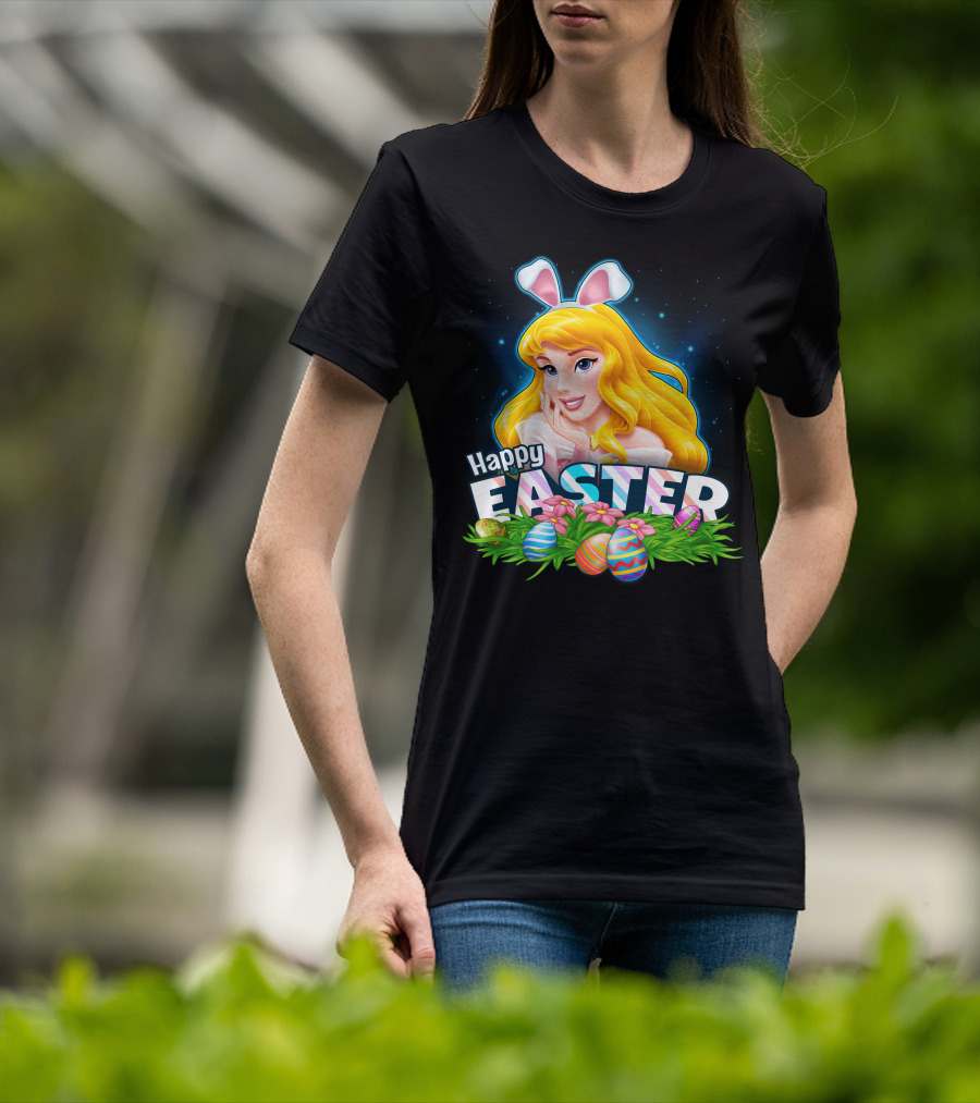 Happy Easter Aurora With Bunny Ears And Colorful Eggs T-Shirt