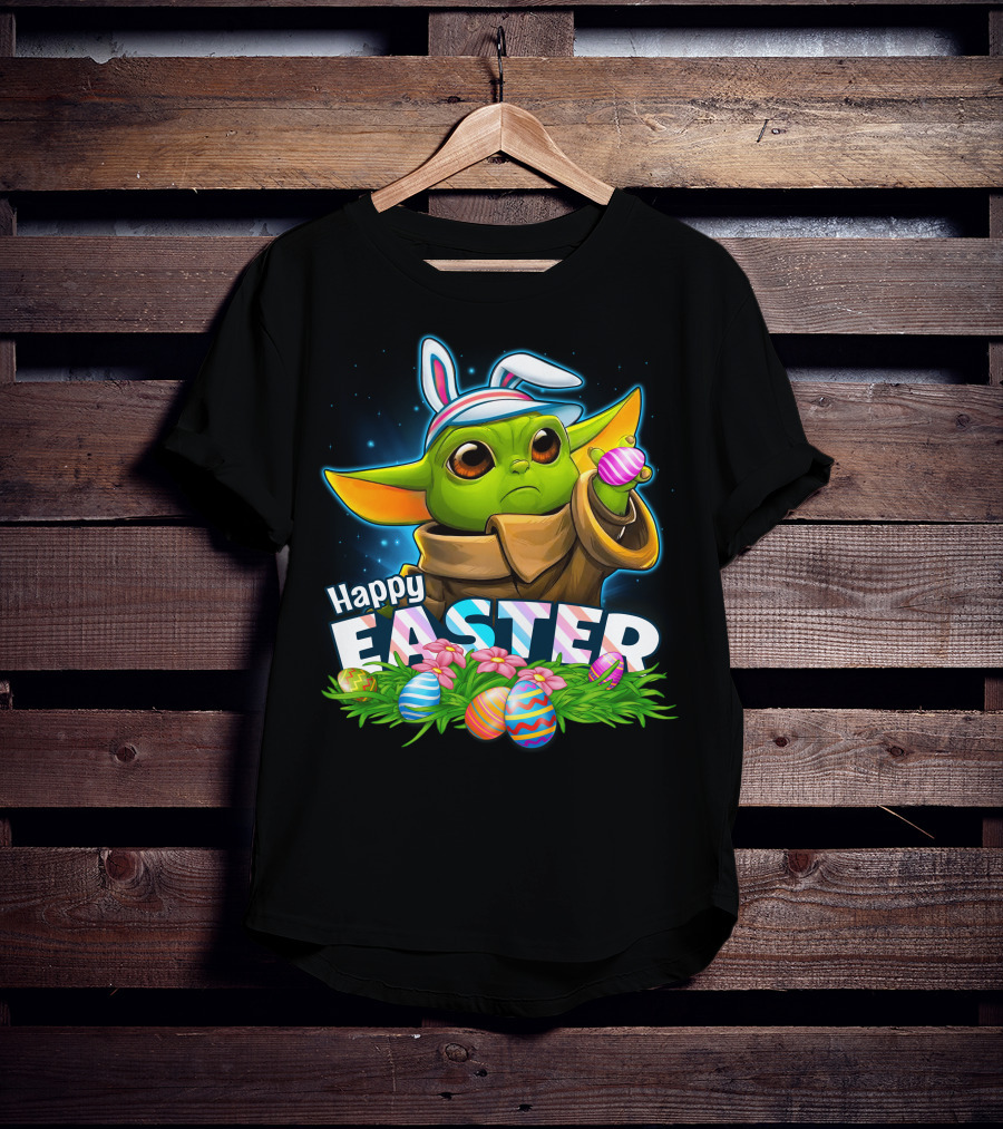 Yoda Happy Easter Bunny Ears Eggs Fandom Celebration T-Shirt