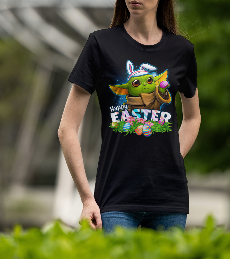 Yoda Happy Easter Bunny Ears Eggs Fandom Celebration T-Shirt
