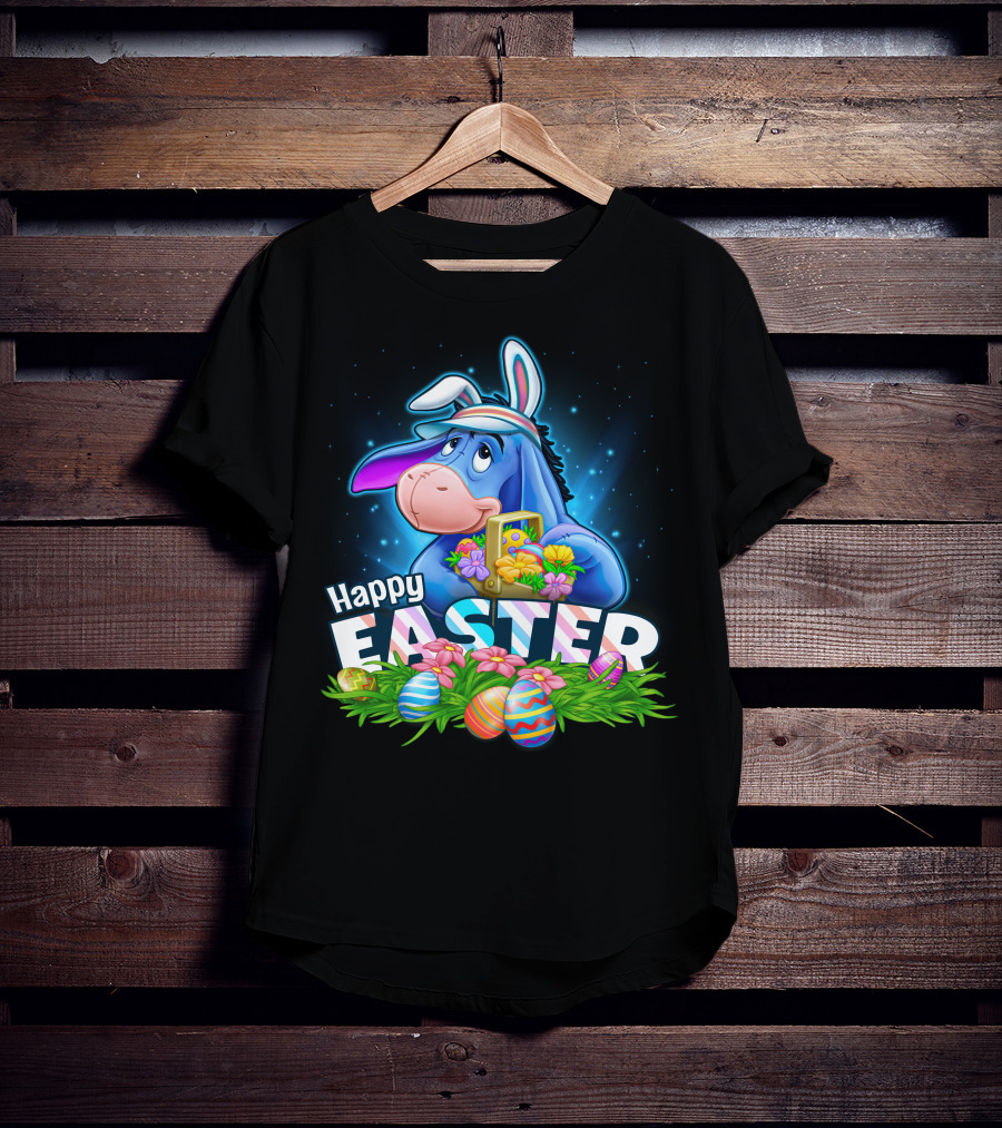 Happy Easter Eeyore With Basket And Colorful Eggs T-Shirt