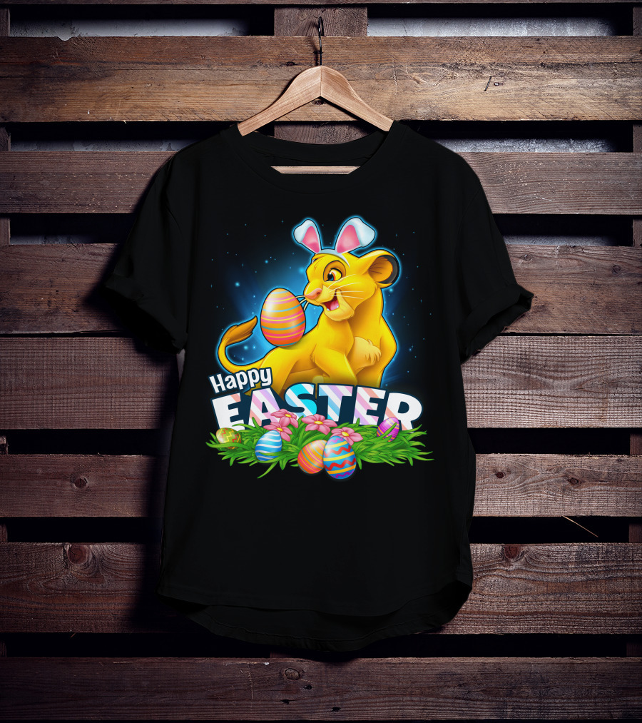 Simba Happy Easter With Colorful Eggs And Bunny Ears T-Shirt
