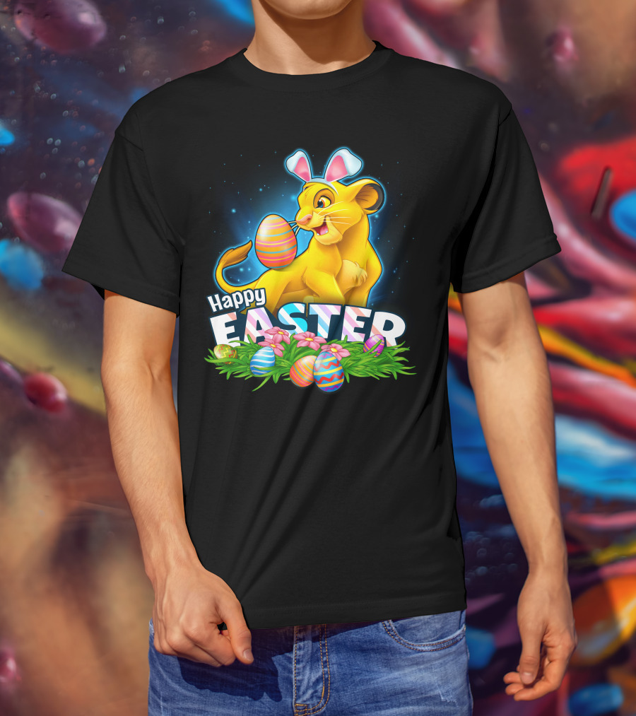 Simba Happy Easter With Colorful Eggs And Bunny Ears T-Shirt