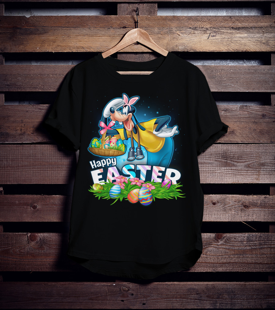 Happy Easter Goofy With Basket And Eggs T-Shirt