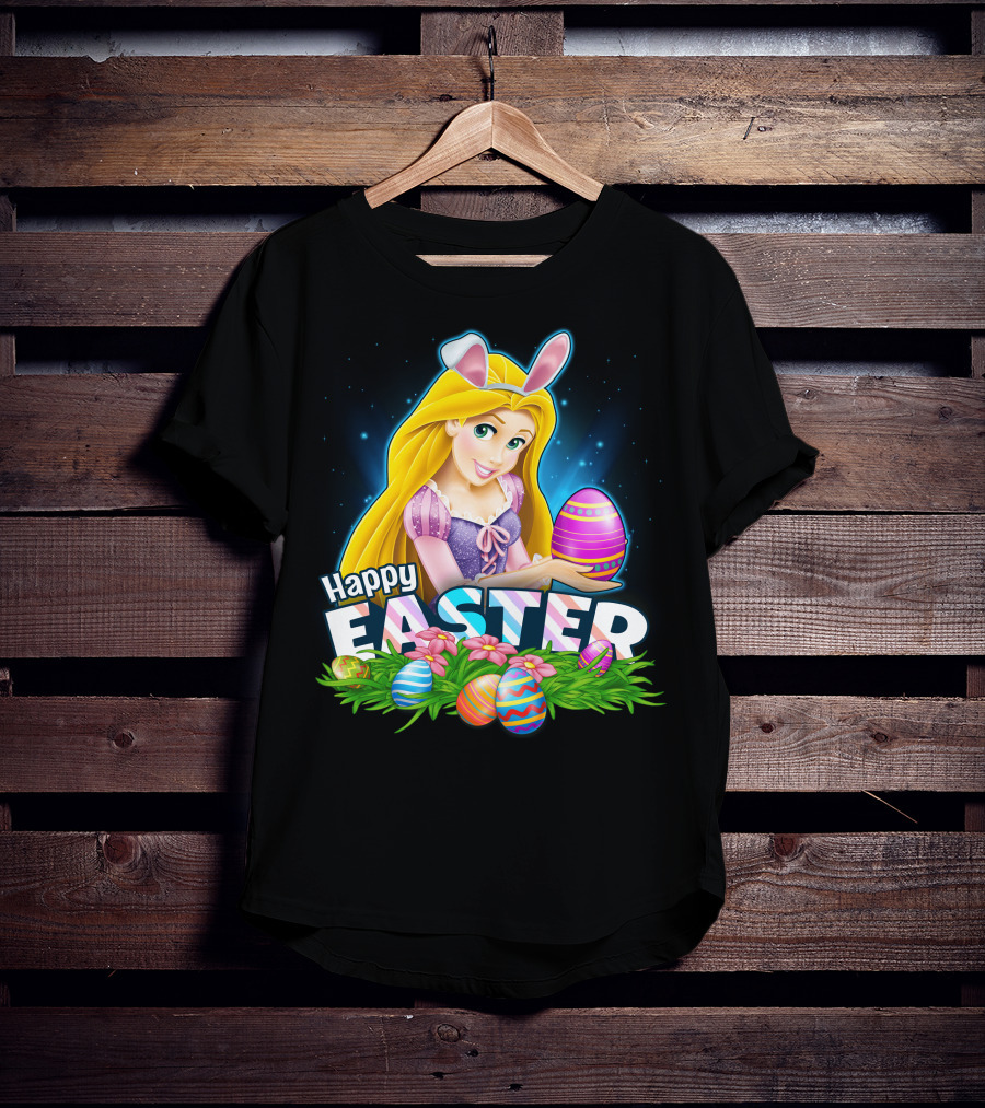 Happy Easter Rapunzel Bunny Ears With Colorful Eggs And Flowers T-Shirt
