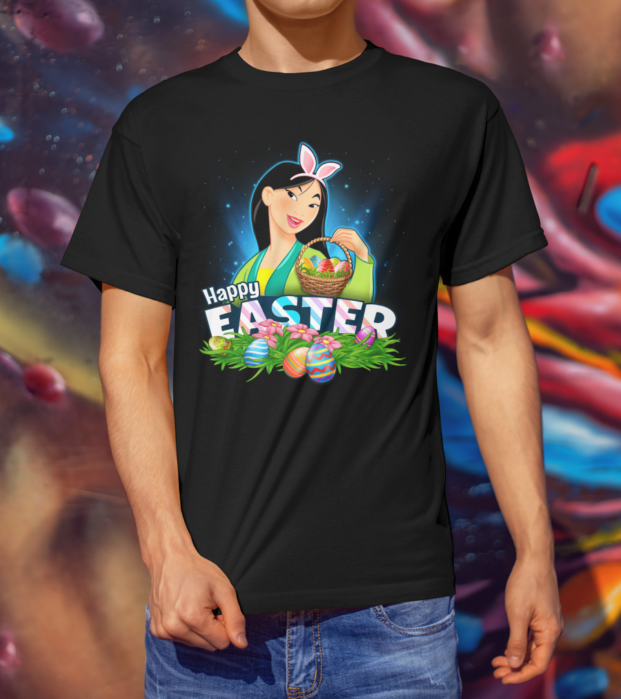Happy Easter Mulan With Basket Of Colorful Eggs And Bunny Ears T-Shirt