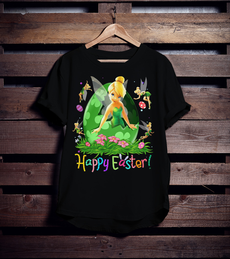 Tinker Bell Happy Easter Celebration With Green Egg And Flowers T-Shirt