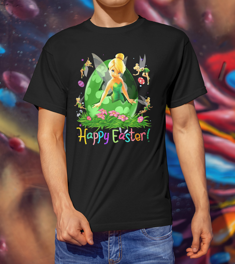 Tinker Bell Happy Easter Celebration With Green Egg And Flowers T-Shirt