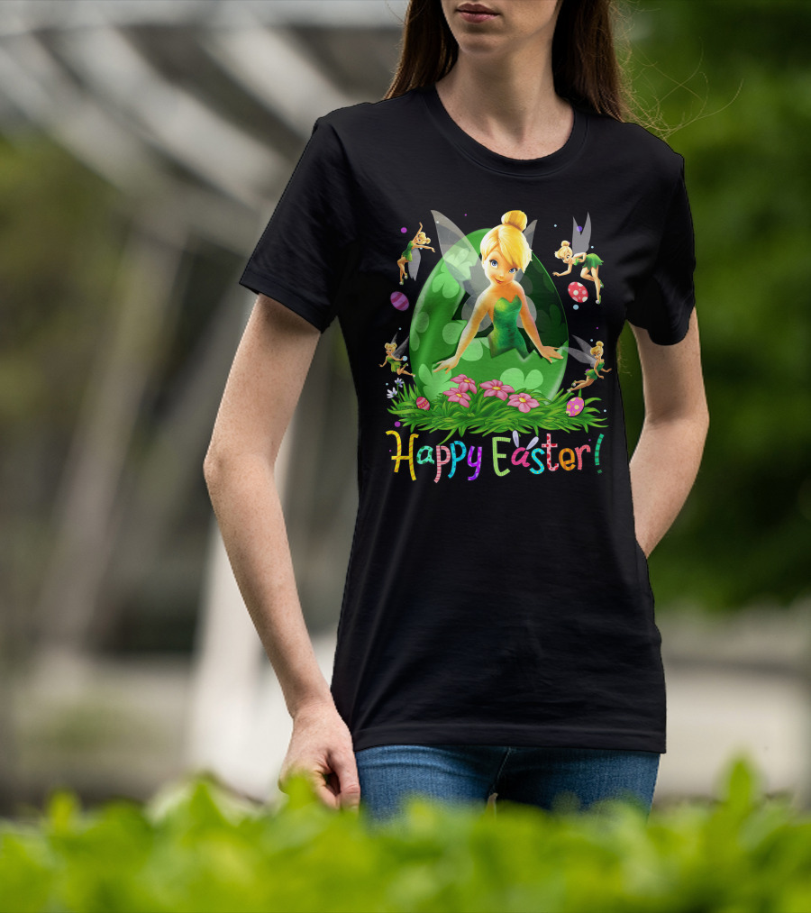 Tinker Bell Happy Easter Celebration With Green Egg And Flowers T-Shirt