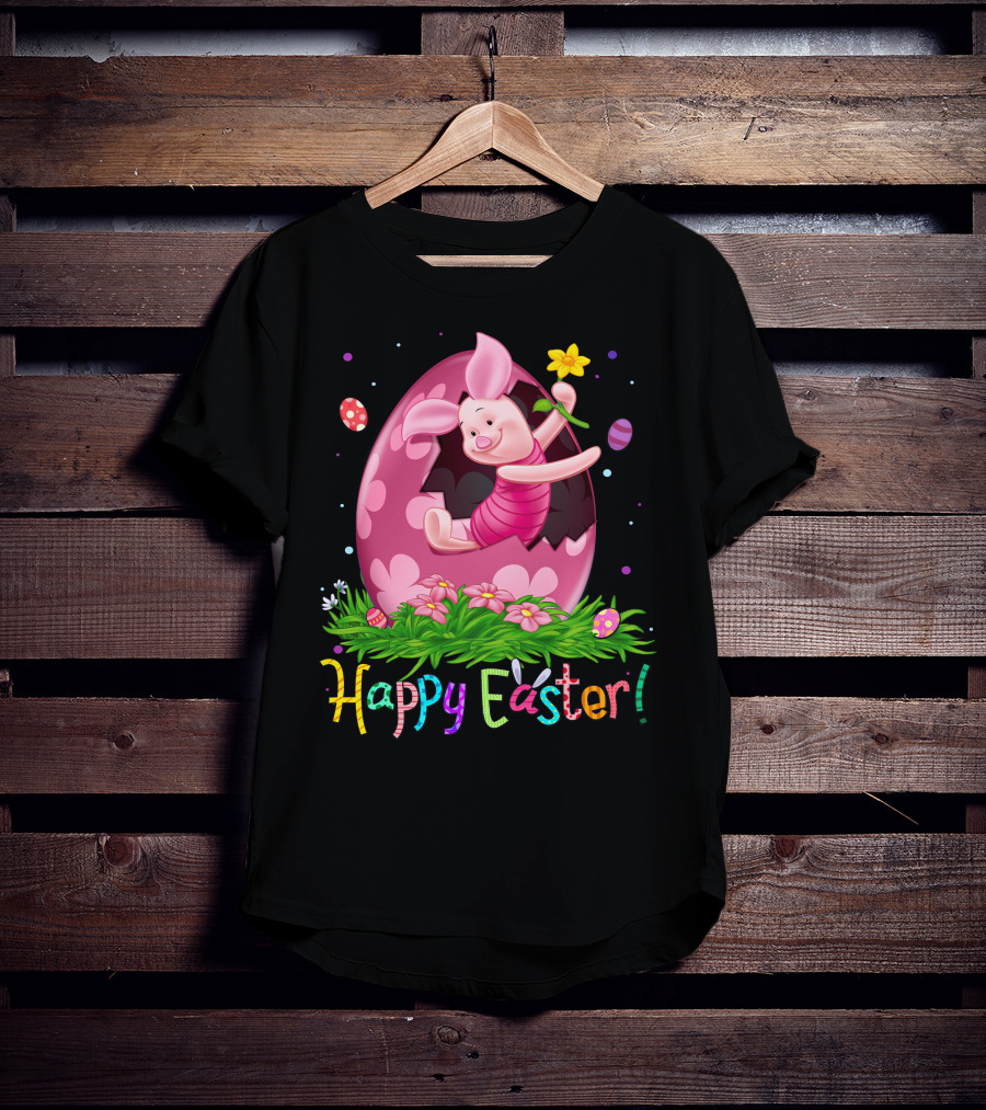 Happy Easter Piglet With Flower And Easter Egg T-Shirt