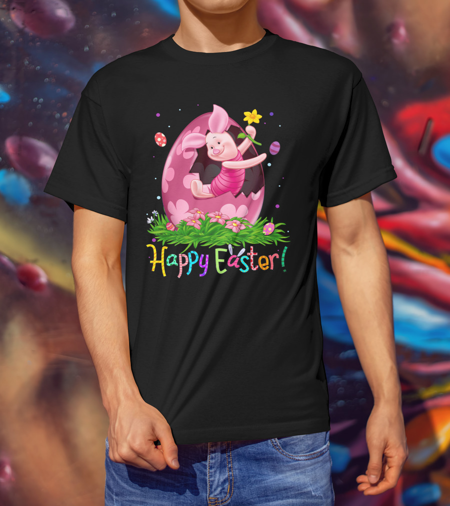 Happy Easter Piglet With Flower And Easter Egg T-Shirt