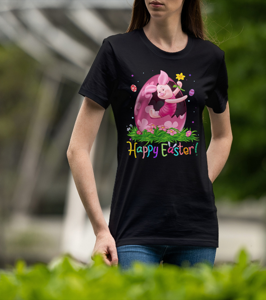 Happy Easter Piglet With Flower And Easter Egg T-Shirt