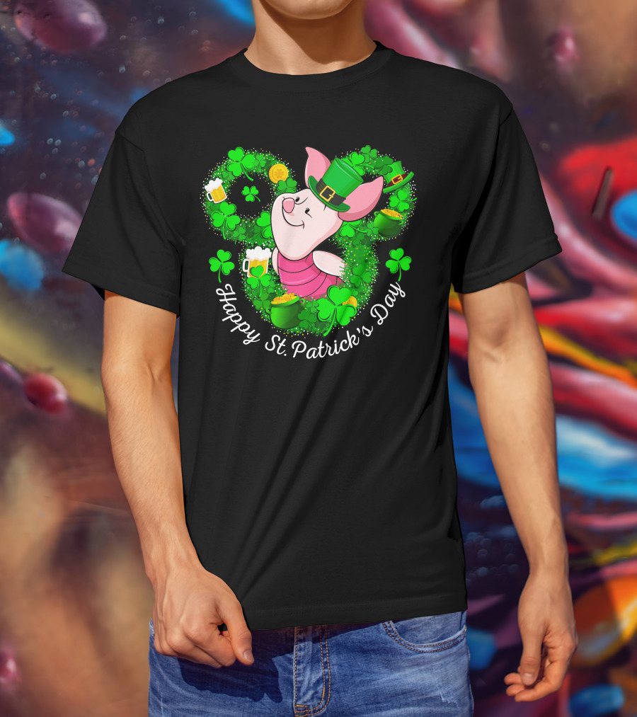 Happy St. Patrick's Day Piglet Shamrocks And Beer T-Shirt