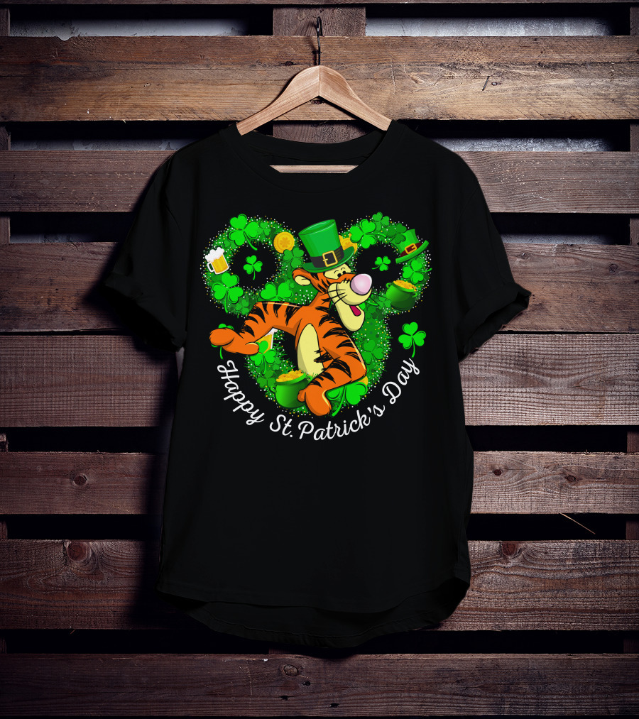 Tigger Happy St. Patrick's Day Shamrock Hat Coin Basket T-Shirt