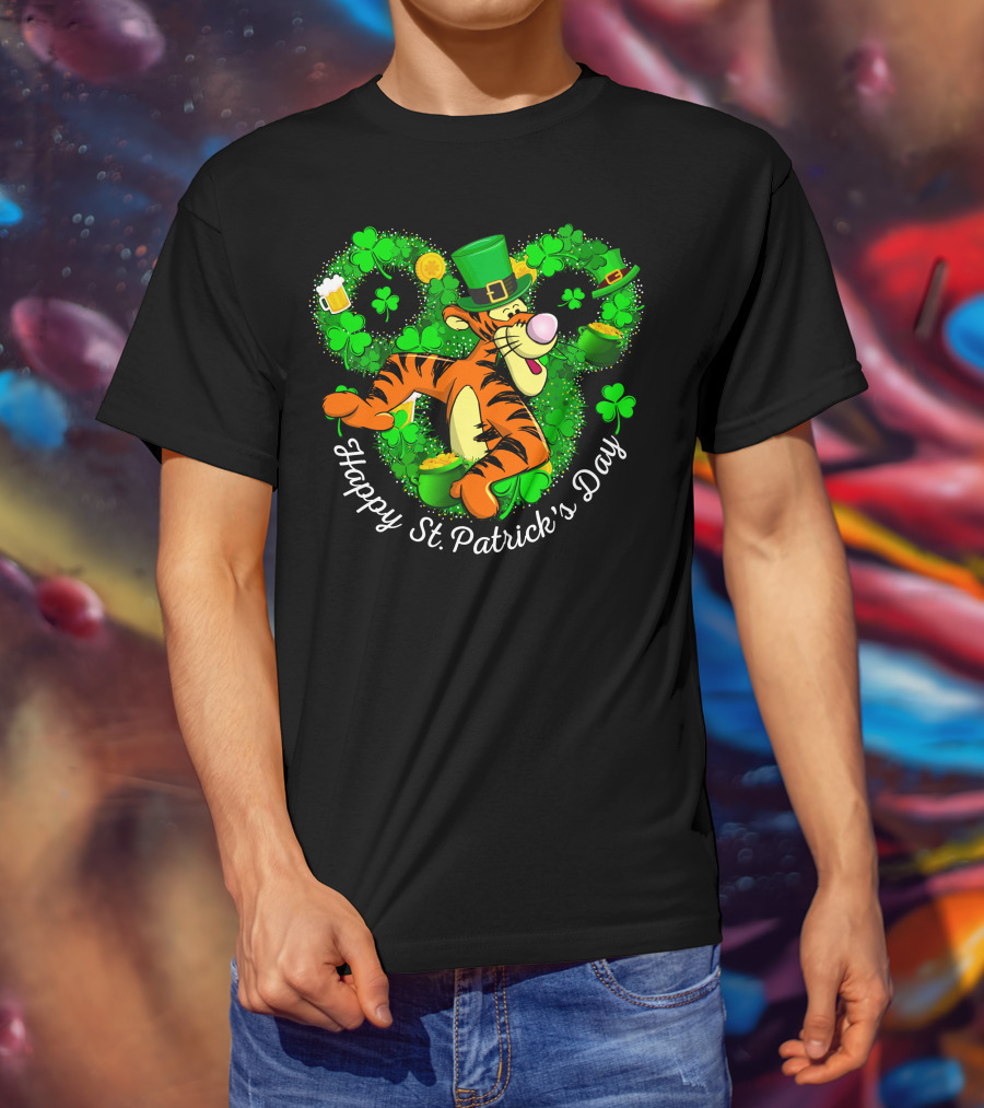 Tigger Happy St. Patrick's Day Shamrock Hat Coin Basket T-Shirt