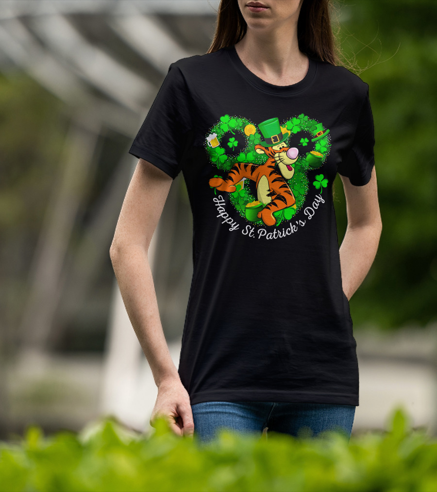 Tigger Happy St. Patrick's Day Shamrock Hat Coin Basket T-Shirt