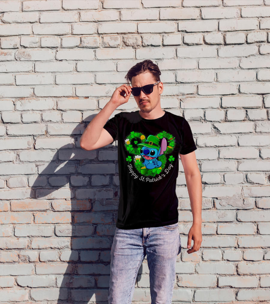 Happy St. Patrick's Day Stitch Clover And Leprechaun Hat T-Shirt
