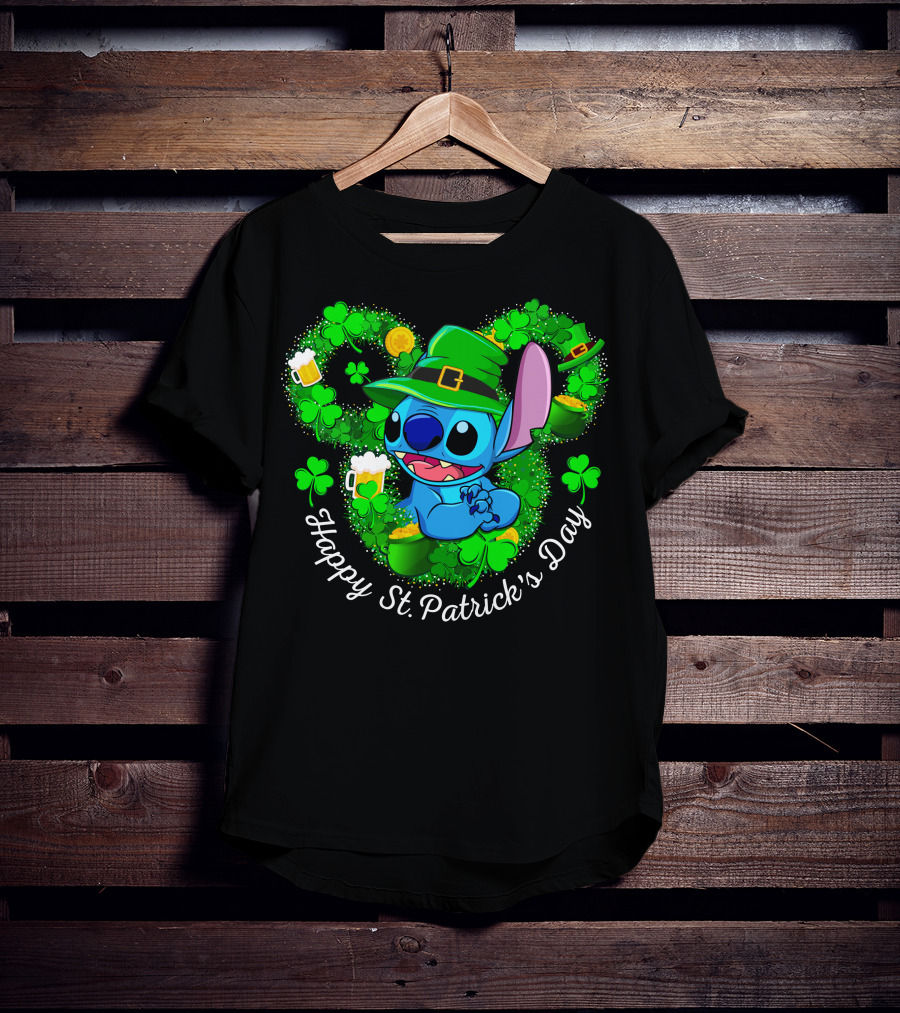 Happy St. Patrick's Day Stitch Clover And Leprechaun Hat T-Shirt
