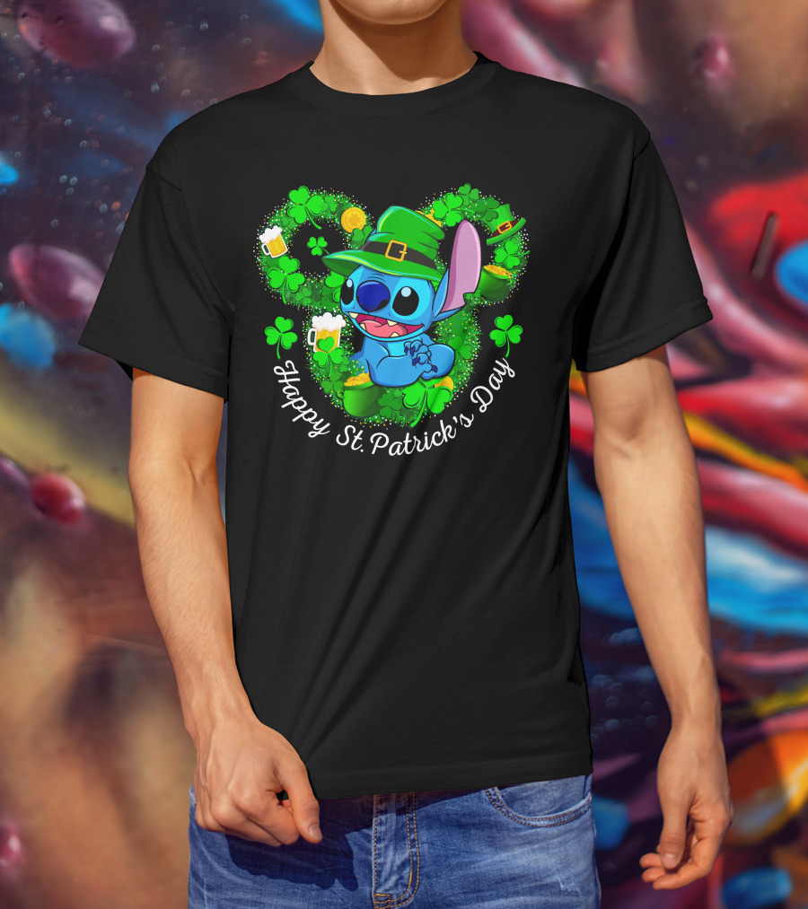 Happy St. Patrick's Day Stitch Clover And Leprechaun Hat T-Shirt