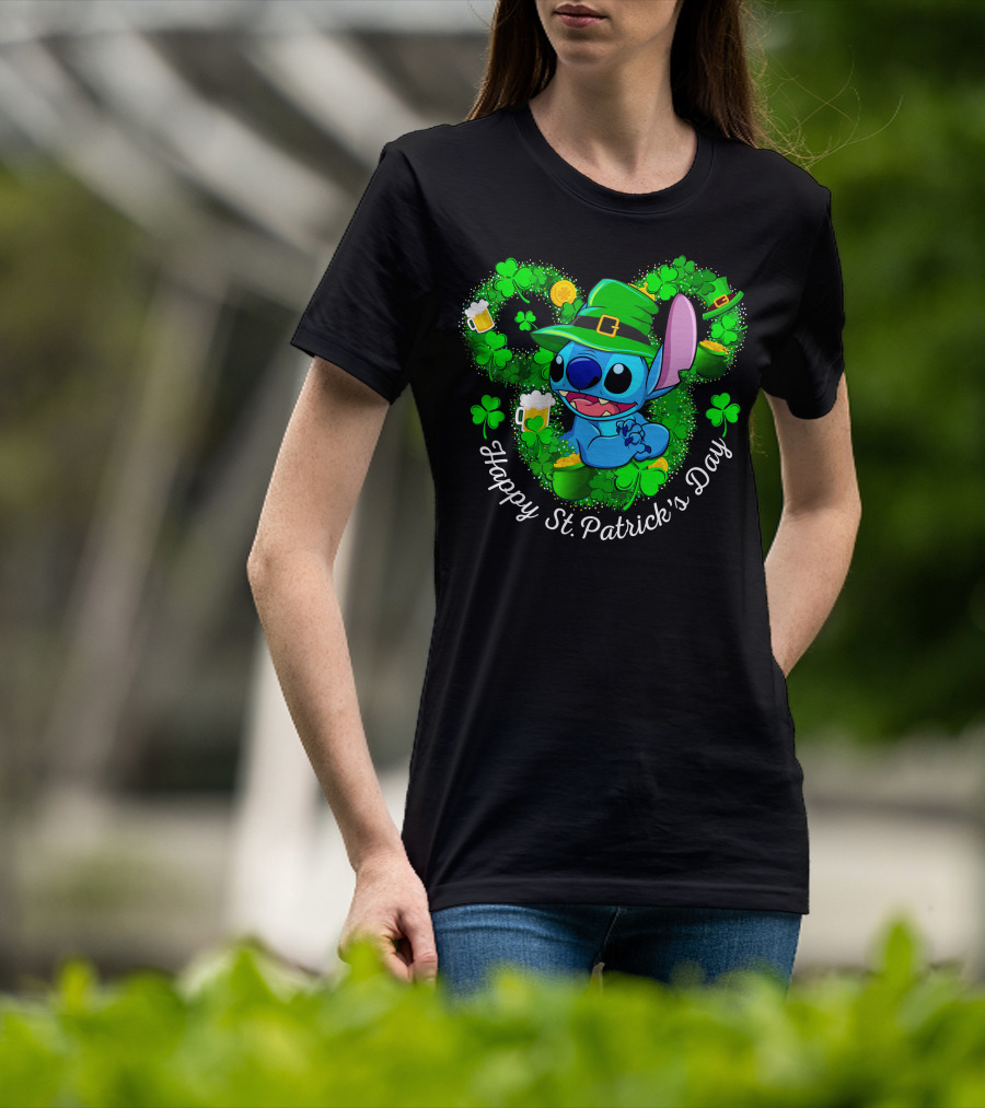 Happy St. Patrick's Day Stitch Clover And Leprechaun Hat T-Shirt